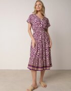 defox Rochie Mov închis din bumbac cu decolteu în V încheiată cu nasturi cu elastic în talie Kelea