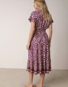 defox Rochie Mov închis din bumbac cu decolteu în V încheiată cu nasturi cu elastic în talie Kelea