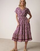 defox Rochie Mov închis din bumbac cu decolteu în V încheiată cu nasturi cu elastic în talie Kelea
