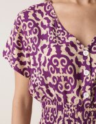 defox Rochie Mov închis din bumbac cu decolteu în V încheiată cu nasturi cu elastic în talie Kelea