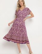 defox Rochie mov închis din bumbac cu nasturi și model ornamental Zisselle