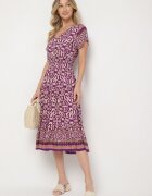 defox Rochie mov închis din bumbac cu nasturi și model ornamental Zisselle