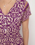 defox Rochie mov închis din bumbac cu nasturi și model ornamental Zisselle