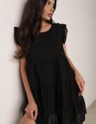 defox Rochie Neagră Cloș cu Volane cu închidere la gât Rettesa
