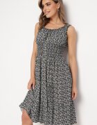 defox Rochie Neagră Cloș din Bumbac cu bretele late cu elastic în talie Bellawish