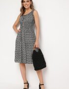 defox Rochie Neagră Cloș din Bumbac cu bretele late cu elastic în talie Bellawish