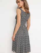 defox Rochie Neagră Cloș din Bumbac cu bretele late cu elastic în talie Bellawish