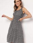defox Rochie Neagră Cloș din Bumbac cu bretele late cu elastic în talie Bellawish