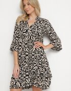 defox Rochie Neagră Cloș din Bumbac cu Model Etnic Zalista