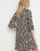 defox Rochie Neagră Cloș din Bumbac cu Model Etnic Zalista