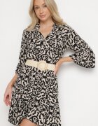 defox Rochie Neagră Cloș din Bumbac cu Model Etnic Zalista