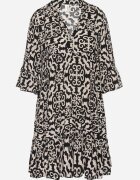 defox Rochie Neagră Cloș din Bumbac cu Model Etnic Zalista