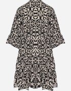 defox Rochie Neagră Cloș din Bumbac cu Model Etnic Zalista