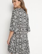 defox Rochie Neagră de bumbac cloș cu volan cu imprimeu ornamental Laneloren