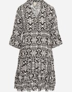defox Rochie Neagră de bumbac cloș cu volan cu imprimeu ornamental Laneloren