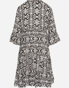 defox Rochie Neagră de bumbac cloș cu volan cu imprimeu ornamental Laneloren