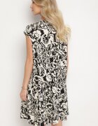 defox Rochie Neagră de Bumbac cu croială Oversize cu model ornamental Izelona