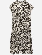 defox Rochie Neagră de Bumbac cu croială Oversize cu model ornamental Izelona