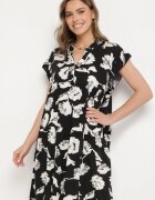 defox Rochie Neagră de Bumbac cu croială supradimensionată cu flori Liralea