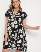 defox Rochie Neagră de Bumbac cu croială supradimensionată cu flori Liralea