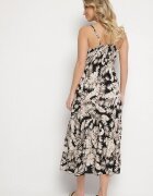 defox Rochie Neagră de bumbac Evazată cu Dantelă cu Imprimeu Tropical Alusela