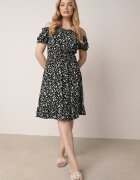 defox Rochie Neagră de Bumbac Stil Spaniolă cu Imprimeu Floral și Elastic Încrețit în Talie Rosaliya