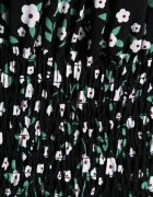 defox Rochie Neagră de Bumbac Stil Spaniolă cu Imprimeu Floral și Elastic Încrețit în Talie Rosaliya