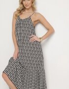 defox Rochie Neagră din bumbac cloș cu imprimeu geometric Niladora