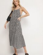 defox Rochie Neagră din bumbac cloș cu imprimeu geometric Niladora