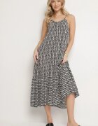 defox Rochie Neagră din bumbac cloș cu imprimeu geometric Niladora