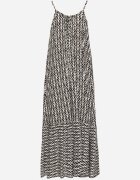 defox Rochie Neagră din bumbac cloș cu imprimeu geometric Niladora