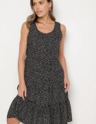 defox Rochie Neagră din bumbac cu buline cu volane Zerolia