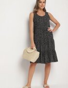 defox Rochie Neagră din bumbac cu buline cu volane Zerolia