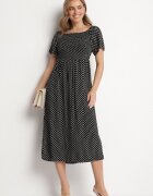 defox Rochie Neagră din Bumbac cu croi evazat cu buline Lisadrisa