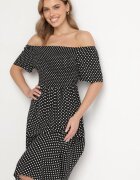defox Rochie Neagră din Bumbac cu croi evazat cu buline Lisadrisa