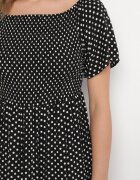 defox Rochie Neagră din Bumbac cu croi evazat cu buline Lisadrisa