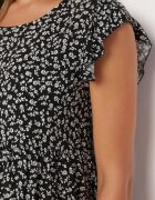 defox Rochie neagră din bumbac cu croi evazat cu volan Anettes