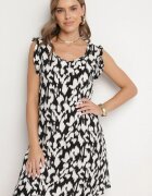 defox Rochie Neagră din bumbac cu croi evazat fără mâneci cu volane Jenalinea