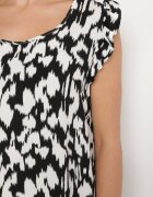 defox Rochie Neagră din bumbac cu croi evazat fără mâneci cu volane Jenalinea
