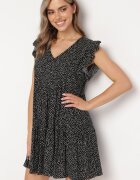 defox Rochie Neagră din Bumbac cu Croială Cloș cu Buline Giavina