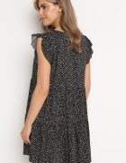 defox Rochie Neagră din Bumbac cu Croială Cloș cu Buline Giavina