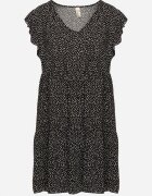 defox Rochie Neagră din Bumbac cu Croială Cloș cu Buline Giavina