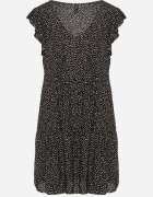 defox Rochie Neagră din Bumbac cu Croială Cloș cu Buline Giavina