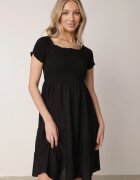 defox Rochie Neagră din bumbac cu decolteu spaniol cu volane late la bază Bliria
