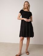 defox Rochie Neagră din bumbac cu decolteu spaniol cu volane late la bază Bliria