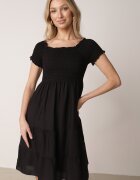 defox Rochie Neagră din bumbac cu decolteu spaniol cu volane late la bază Bliria
