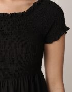 defox Rochie Neagră din bumbac cu decolteu spaniol cu volane late la bază Bliria