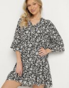 defox Rochie Neagră din bumbac cu flori cu croi cloș Jenaleira