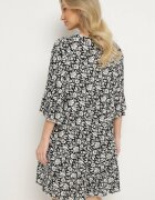 defox Rochie Neagră din bumbac cu flori cu croi cloș Jenaleira