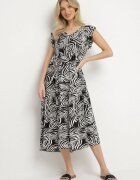 defox Rochie neagră din bumbac cu frunze cu croială evazată Divariel